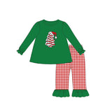 Christmas tree cake hat top plaid pants girls clothes