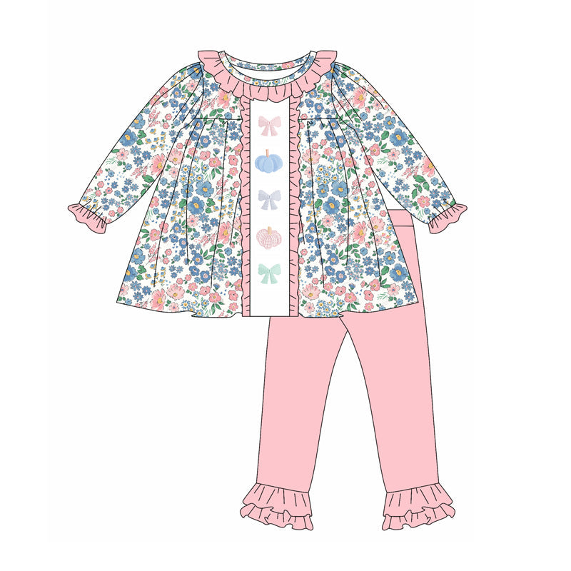 Floral pumpkin bow tunic pink pants girls fall clothes