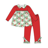 Long sleeves red santa tunic pants girls Christmas outfits