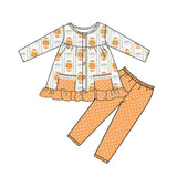 Pumpkin bow floral tunic polka dots leggings girls fall clothes