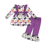 Purple black orange bow witches girls Halloween outfits