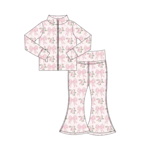 Long sleeves floral bow jacket pants girls yoga clothing