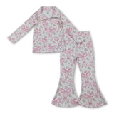 Pink bow floral zip jacket pants girls yoga clothes