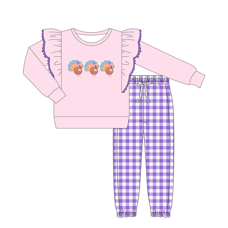 Turkey top purple plaid pants girls Thanksgiving clothes