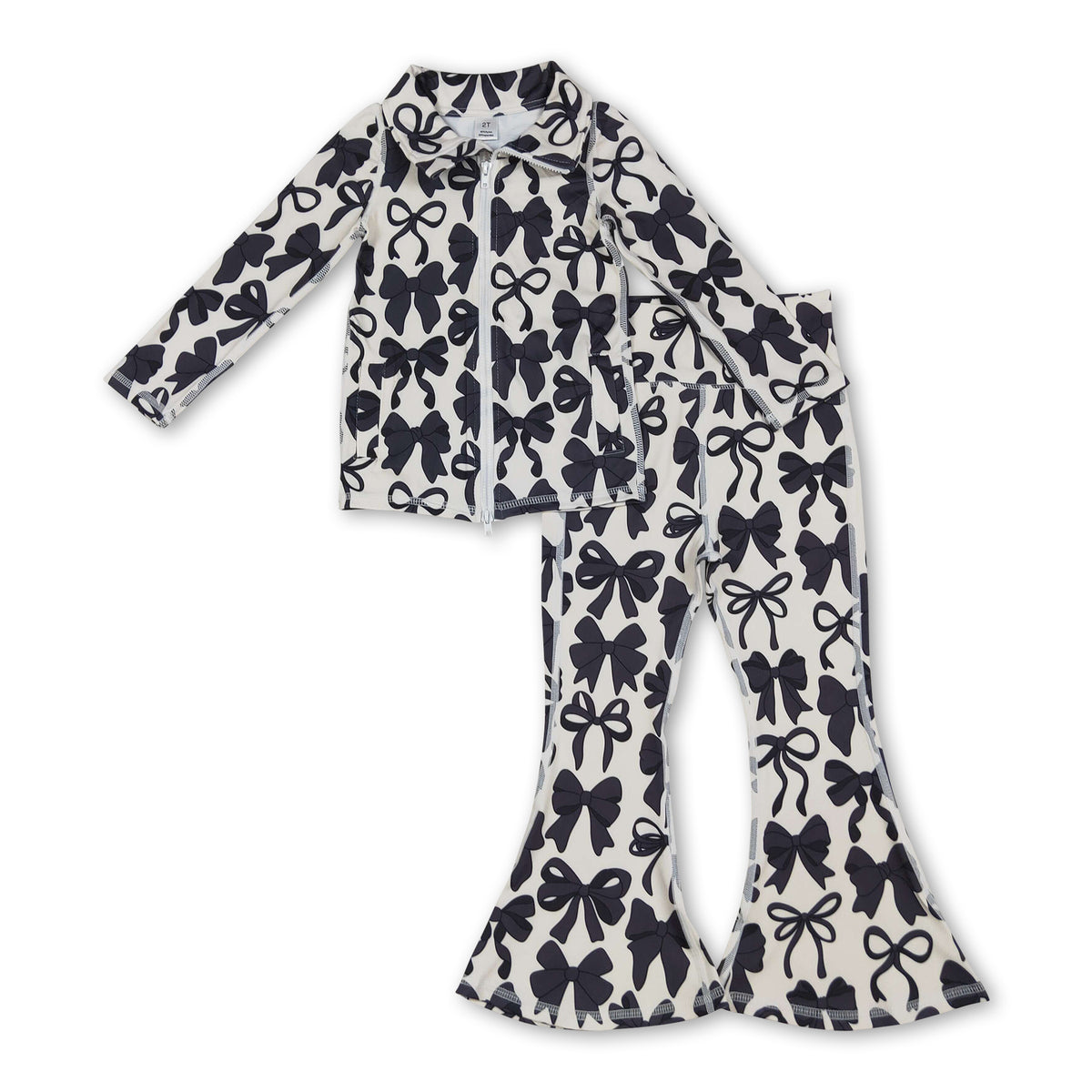 Long sleeves black bow zip jacket pants girls yoga clothes – Yawoo Garment