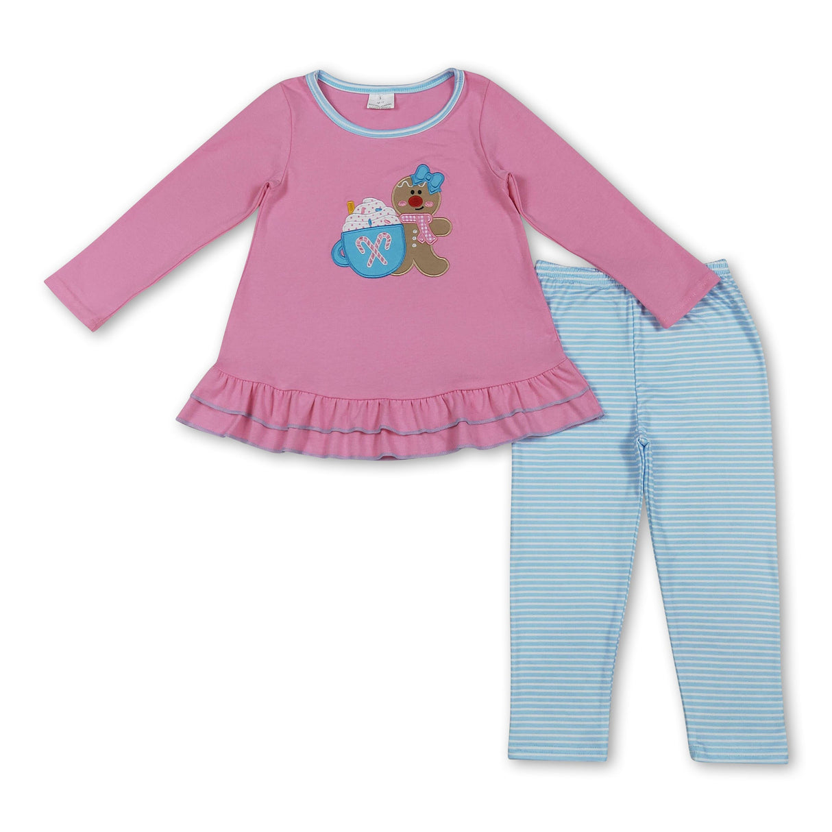 Gingerbread milk  pink top leggings girls Christmas clothes