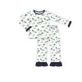 Navy ruffle long sleeves duck top pants girls pajamas
