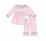Pink ruffle nativity tunic plaid pants girls Christmas clothes