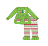 Green deer Christmas tree tunic stripe pants girls clothes
