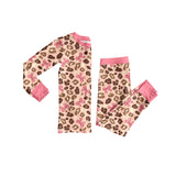 Long sleeves pink bow leopard kids girls pajamas