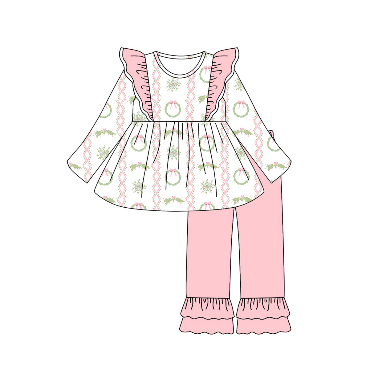 Pink bow ornaments tunic pants girls Christmas outfits