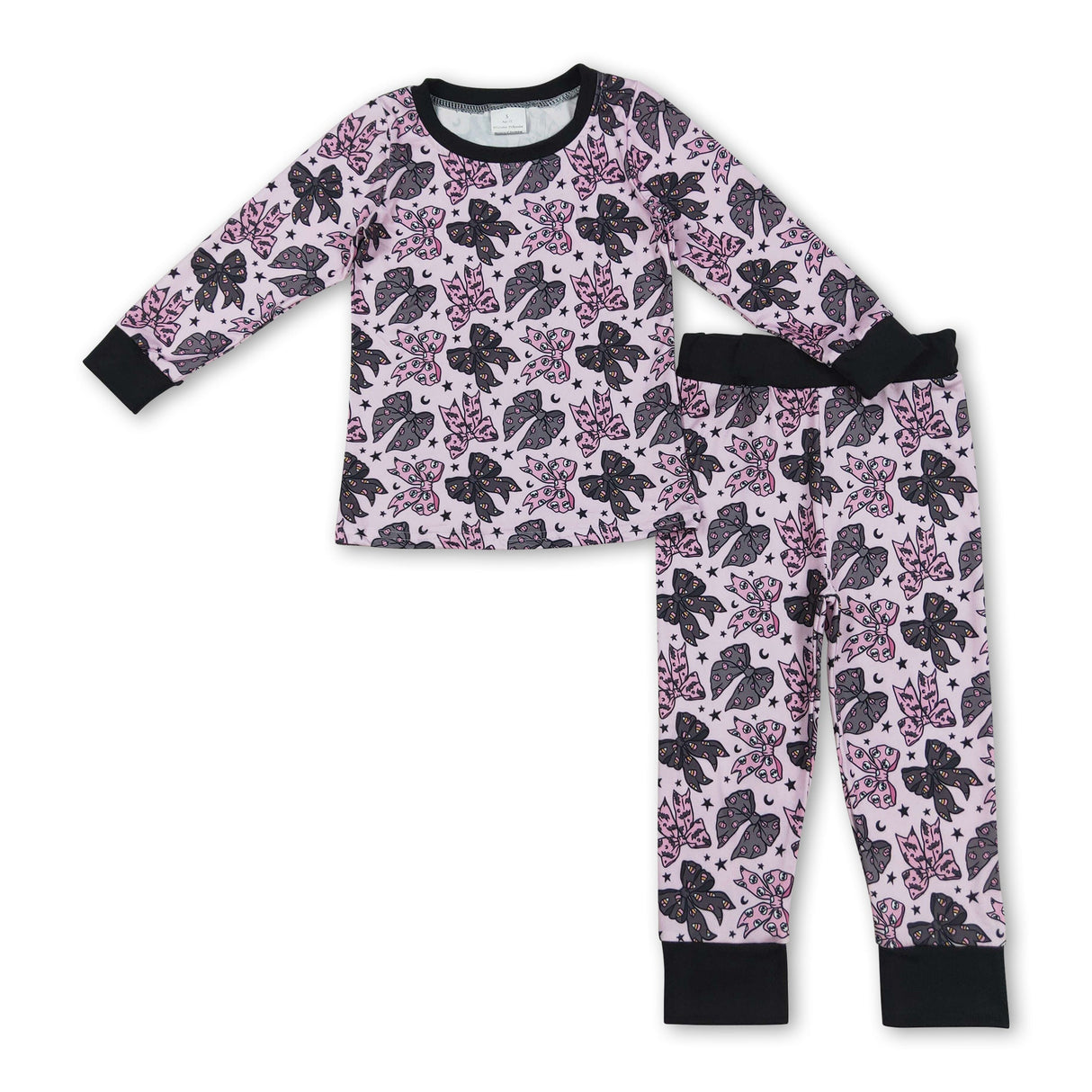 Pink black ghost pumpkin candy corn bow girls Halloween pajamas