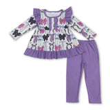 Colorful bows tunic purple leggings girls Halloween clothes