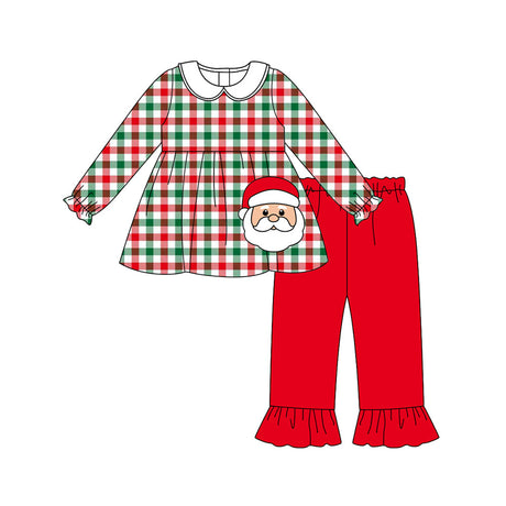 Red green plaid  santa tunic ruffle pants girls Christmas outfits