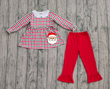 Red green plaid  santa tunic ruffle pants girls Christmas outfits