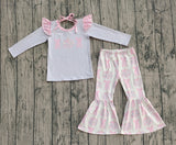 Floral pumpkin bow top bell bottom pants girls fall clothes