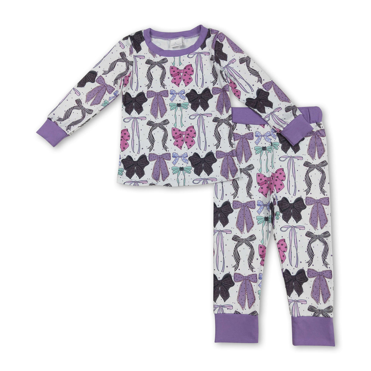Purple long sleeves colorful bow kids girls Halloween pajamas