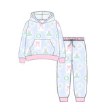 Pink bow Christmas tree hoodie pants girls clothing set