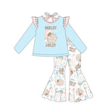 Holly jolly santa top bell bottom pants girls Christmas clothes