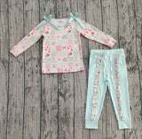 Floral bow patchwork ruffle pants girls clothing set