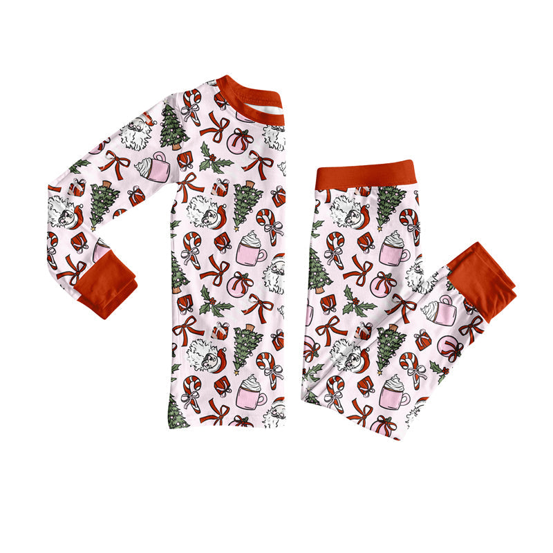 Long sleeves red bow Christmas tree girls pajamas