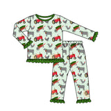 Green plaid pic chicken cow Christmas tree girls pajamas