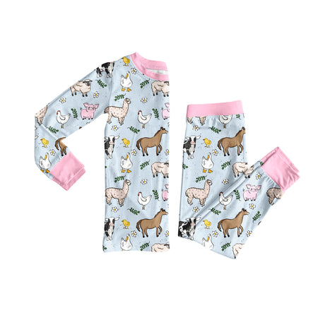 Pink long sleeves pig horse sheep kids girls pajamas