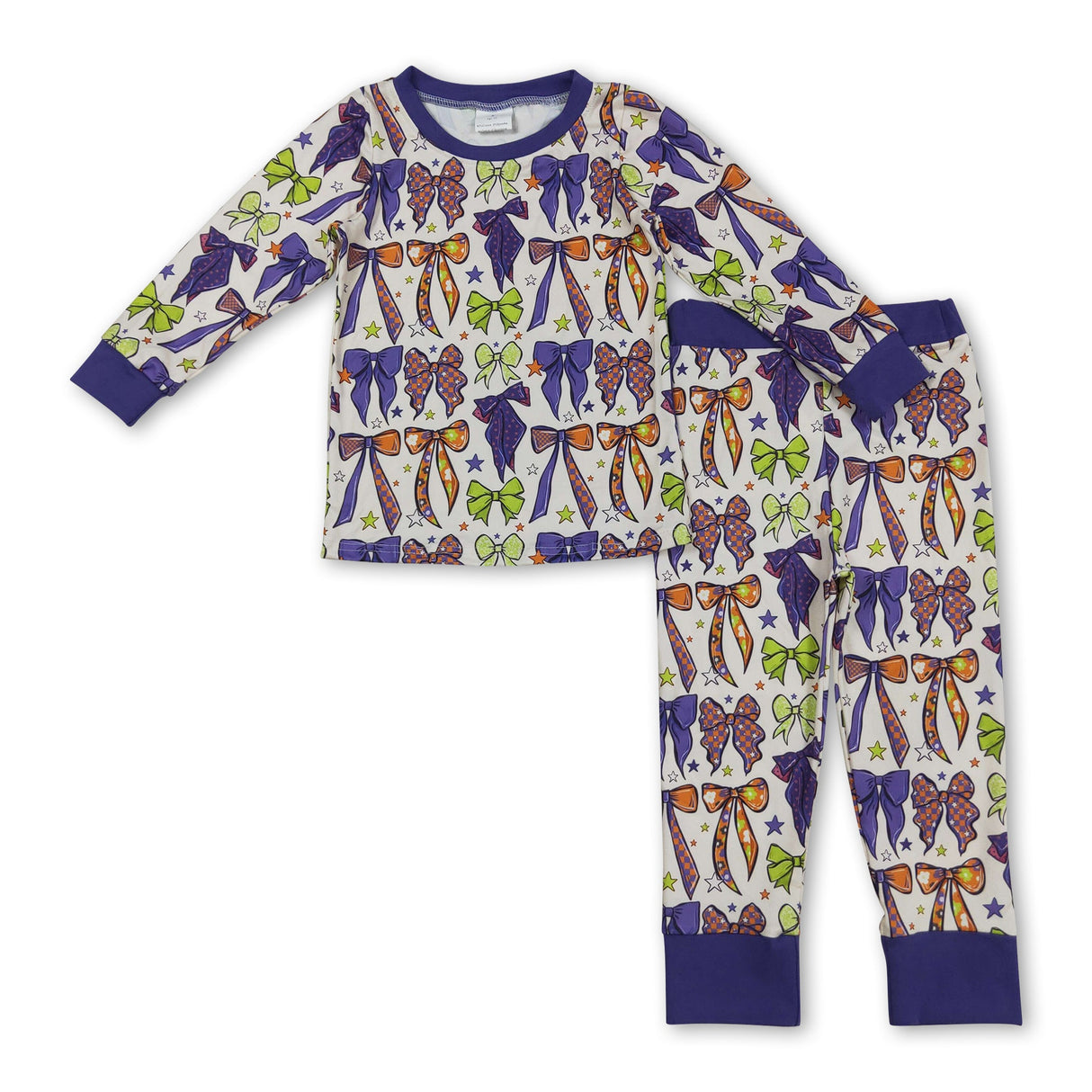 Purple green orange bows witches kids girls Halloween pajamas