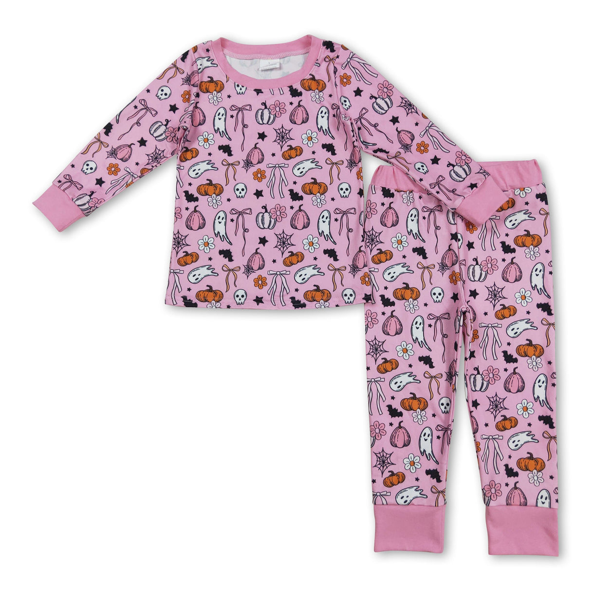 Pink bow pumpkin ghost kids girls Halloween pajamas