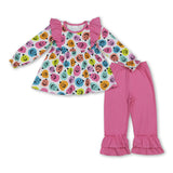 Colorful pumpkin tunic ruffle pants girls Halloween clothes