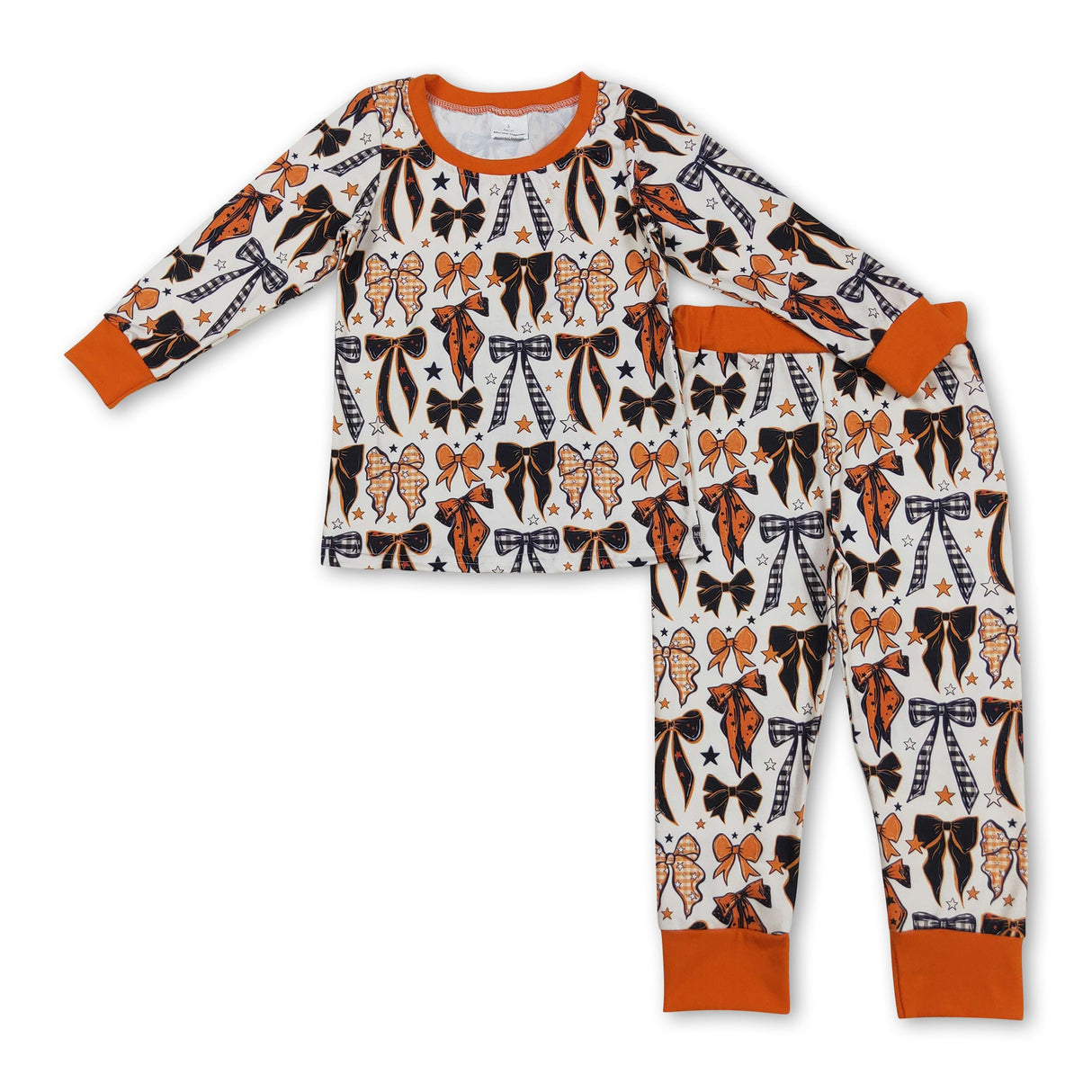 Orange black bows long sleeves kids girls Halloween pajamas