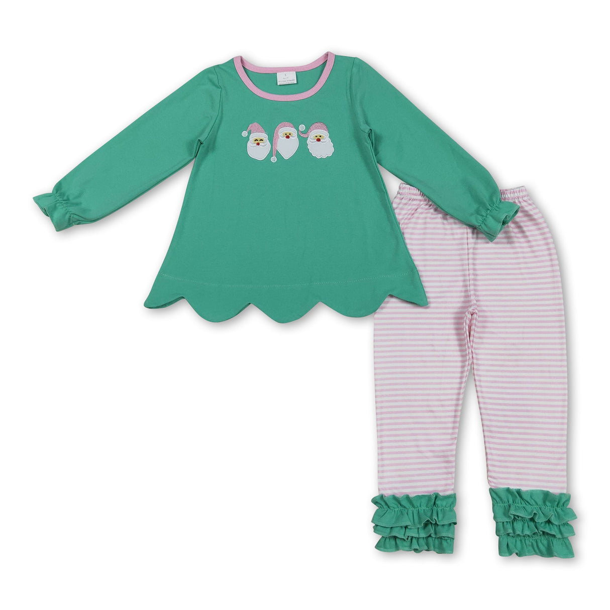 Long sleeves santa top stripe ruffle leggings girls Christmas outfits