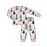 Pink bow Christmas tree long sleeves kids girls pajamas