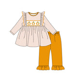 Plaid long sleeves pumpkin tunic pants girls fall clothing
