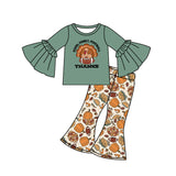 Turkey Thanks top pumpkin bell bottom pants girls Thanksgiving set
