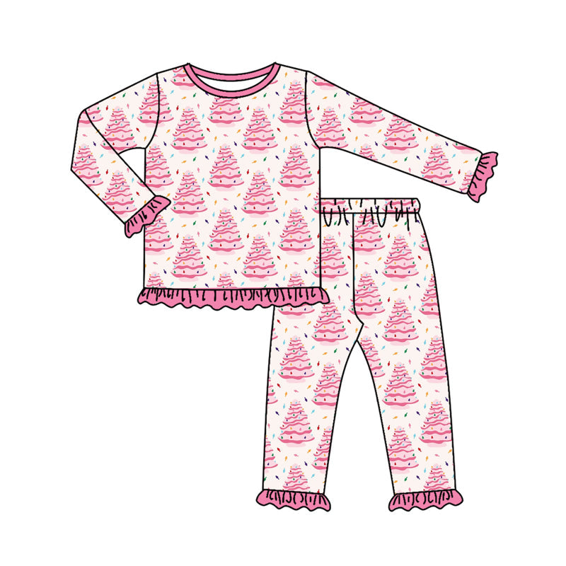 Pink Christmas tree cake kids girls pajamas