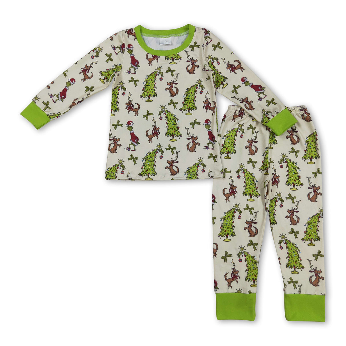 Green face bow Christmas tree baby kids pajamas