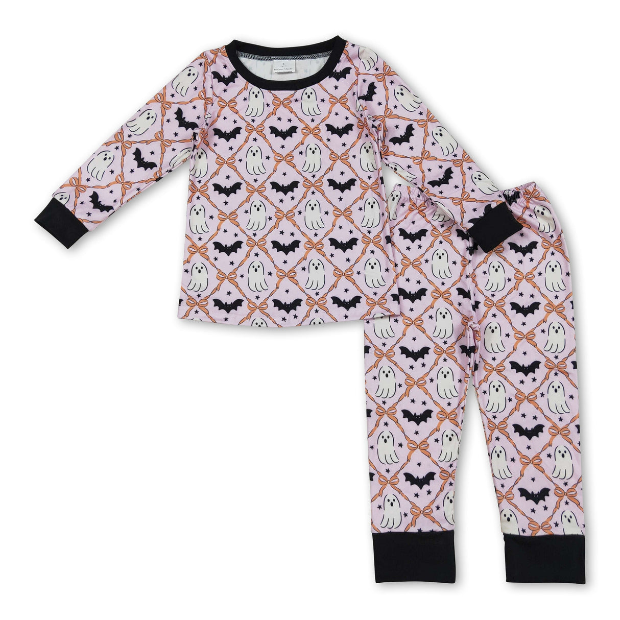 Long sleeves ghost bat bow baby girls Halloween pajamas