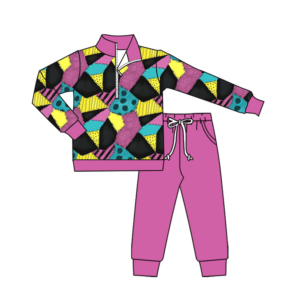 Long sleeves patchwork pullover pants girls Halloween clothes