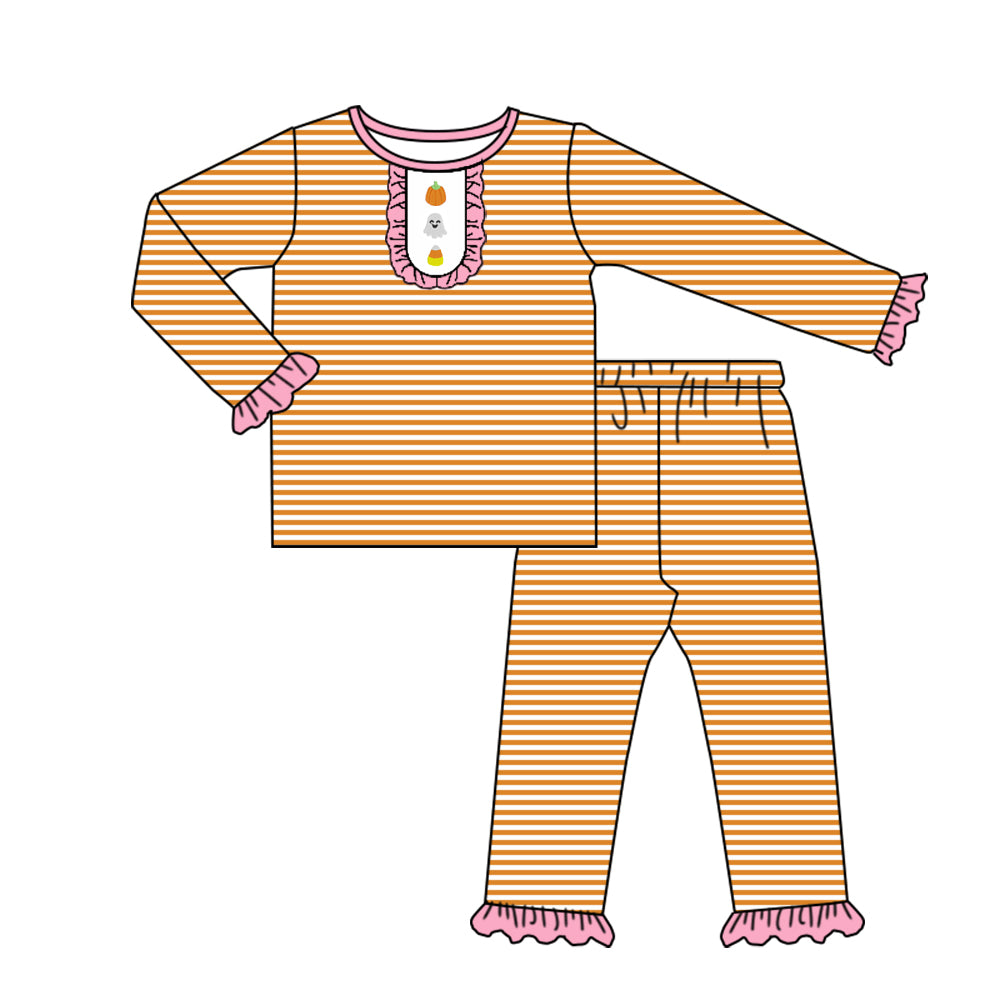 Stripe pumpkin candy corn ghost kids girls Halloween pajamas