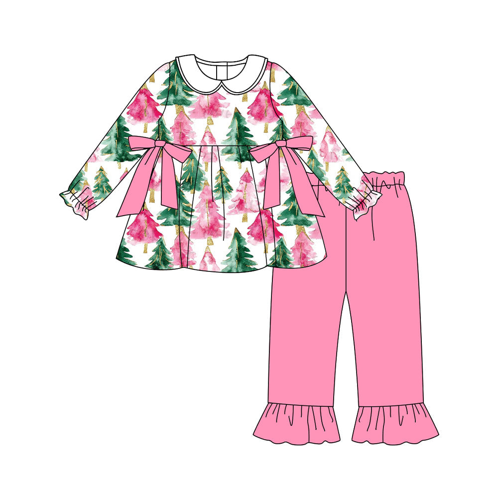 Pink bow Christmas tree tunic pants girls clothing