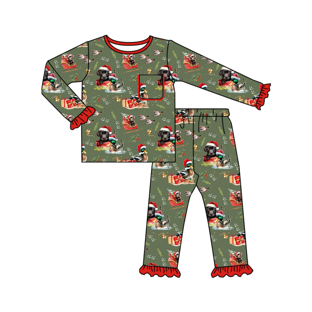 Christmas hat hunting dog duck kids girls pajamas