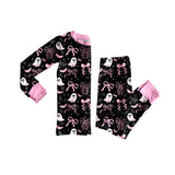 Pink bow ghost long sleeves kids girls Halloween pajamas