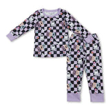 Lavender plaid ghost bow bat baby girls Halloween pajamas