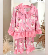 Pink santa Christmas tree girls button down pajamas