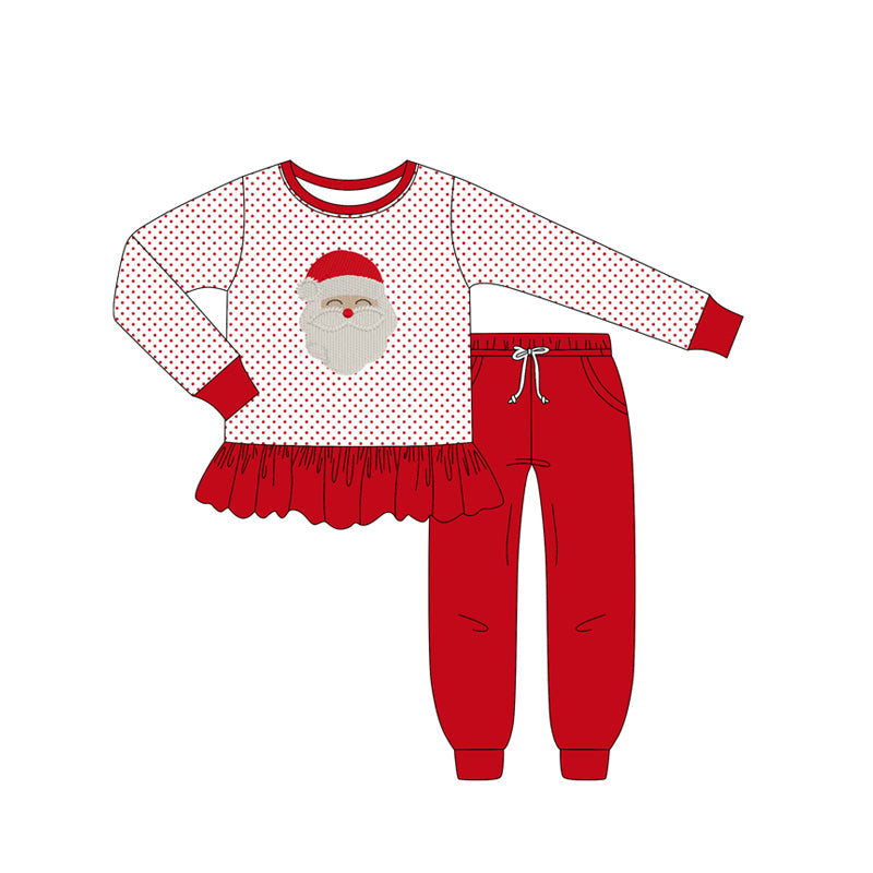 Polka dots santa red pants kids girls Christmas outfits