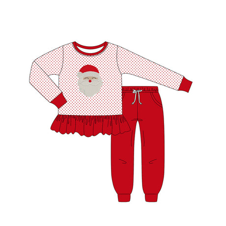 Polka dots santa red pants kids girls Christmas outfits
