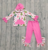 Christmas tree green face hoodie pants girls clothing set