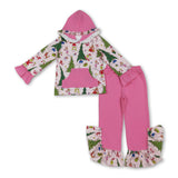 Christmas tree green face hoodie pants girls clothing set