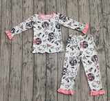 Long sleeves ruffle bow girls Happy New Year pajamas